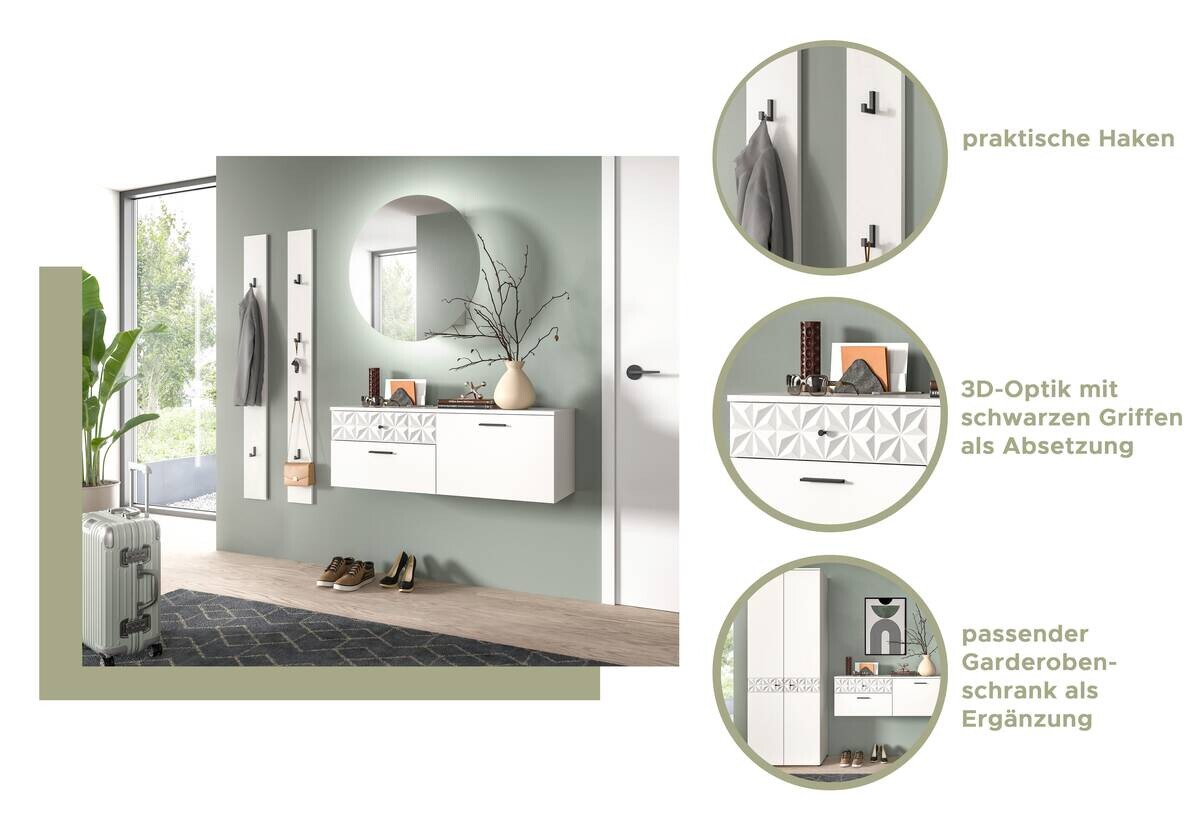 Schuhschrank Prisma weiß weiß Hochglanz B/H/T: ca. 110x38x35 cm