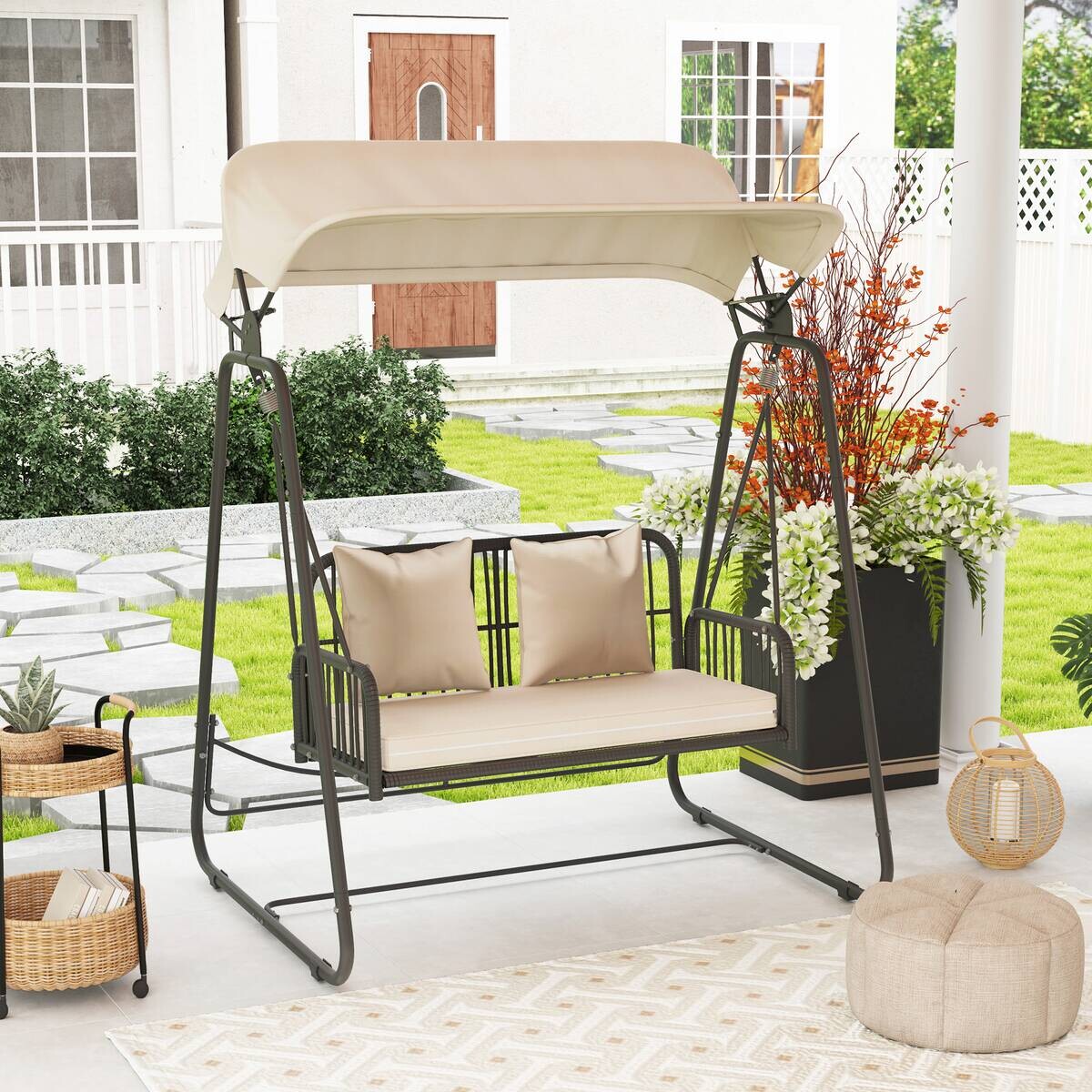 Outsunny Gartenschaukel khaki Polyester B/H/L: ca. 121x180x149 cm