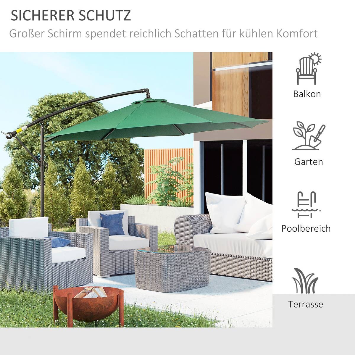Outsunny Ampelschirm grün Stahl H/D: ca. 245x295 cm