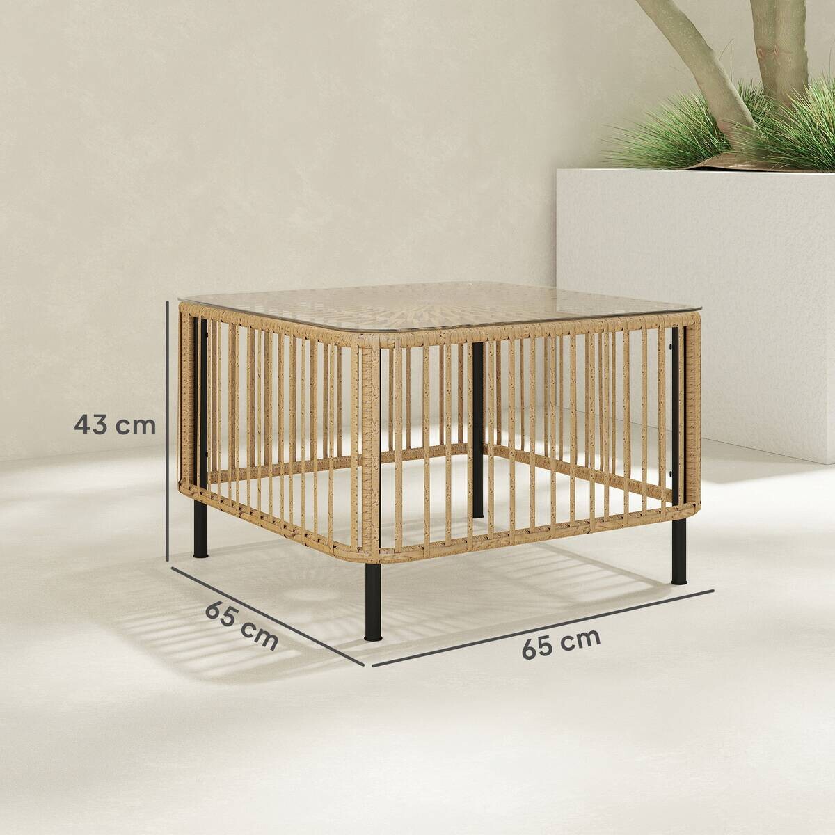 Outsunny Rattan-Gartentisch Holzoptik Polyethylen B/H/L: ca. 65x43x65 cm