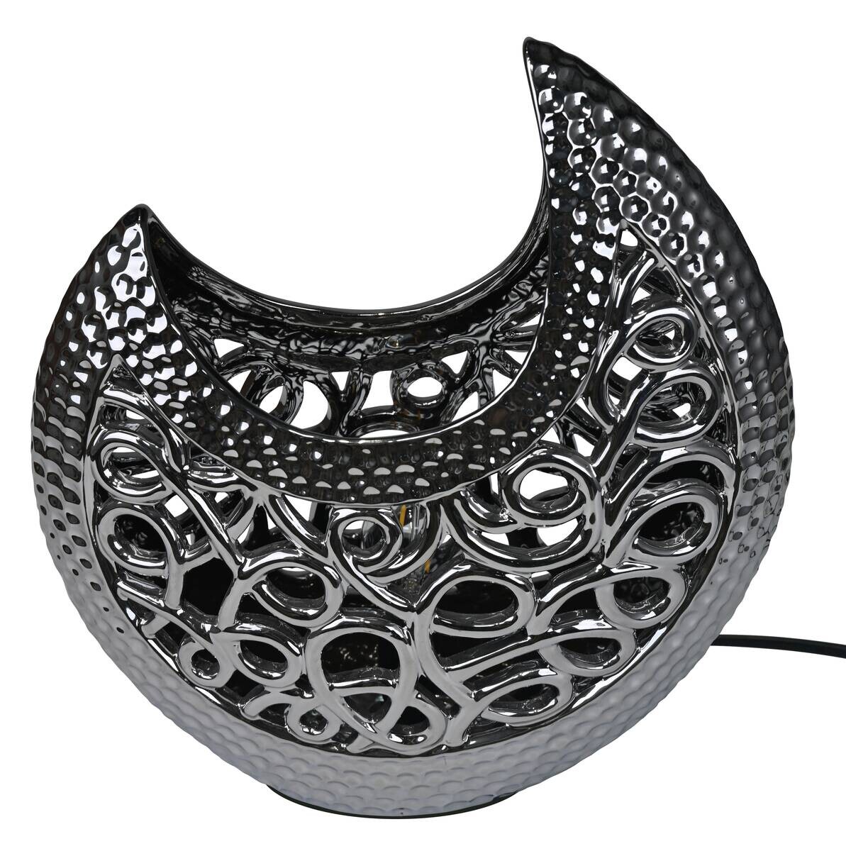 POCOline Keramik Tischleuchte Adelina silber Keramik B/H/L: ca. 16x36x30 cm E14 1 Brennstellen