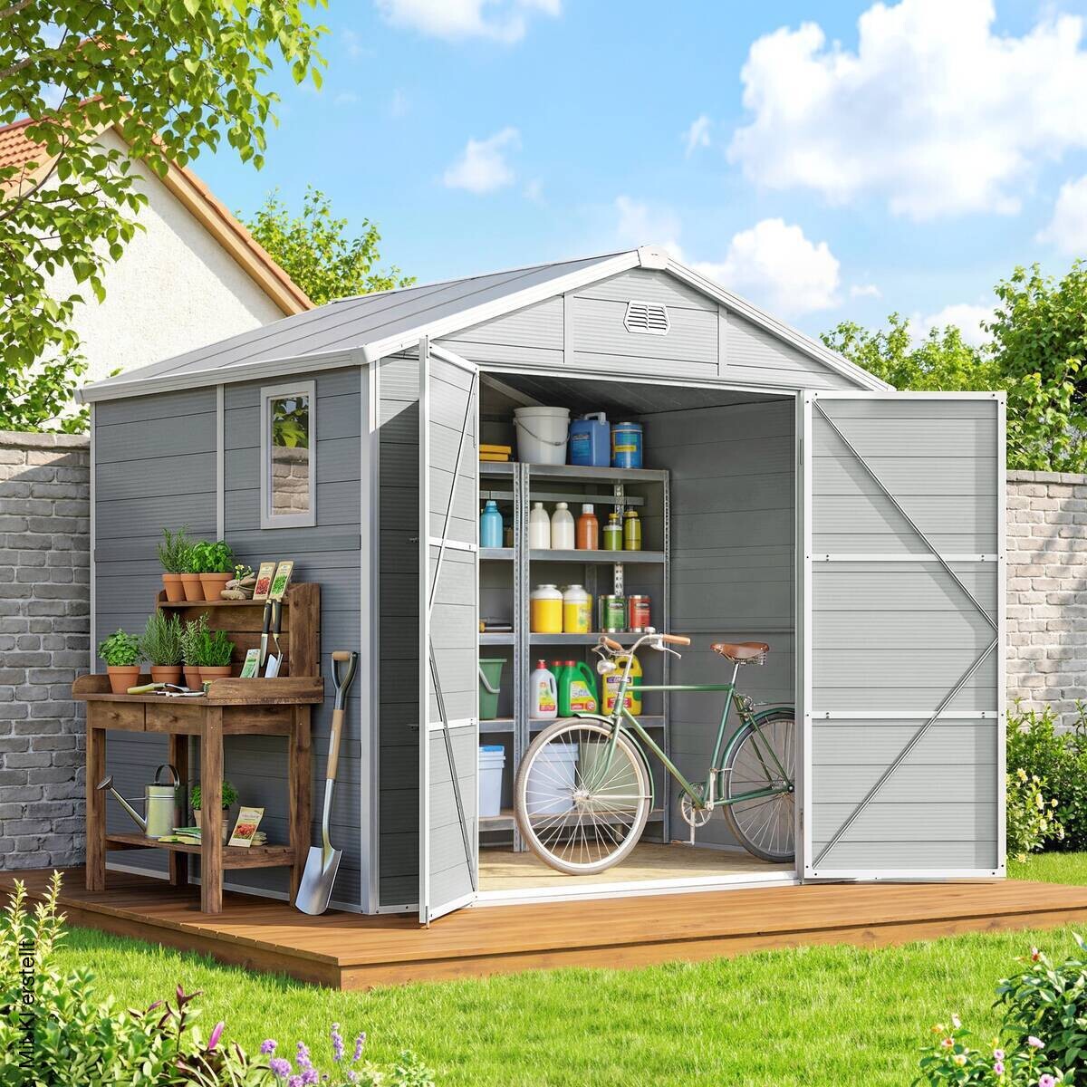 Outsunny Gartenhaus hellgrau B/H/T/L: ca. 190x228x190x240 cm