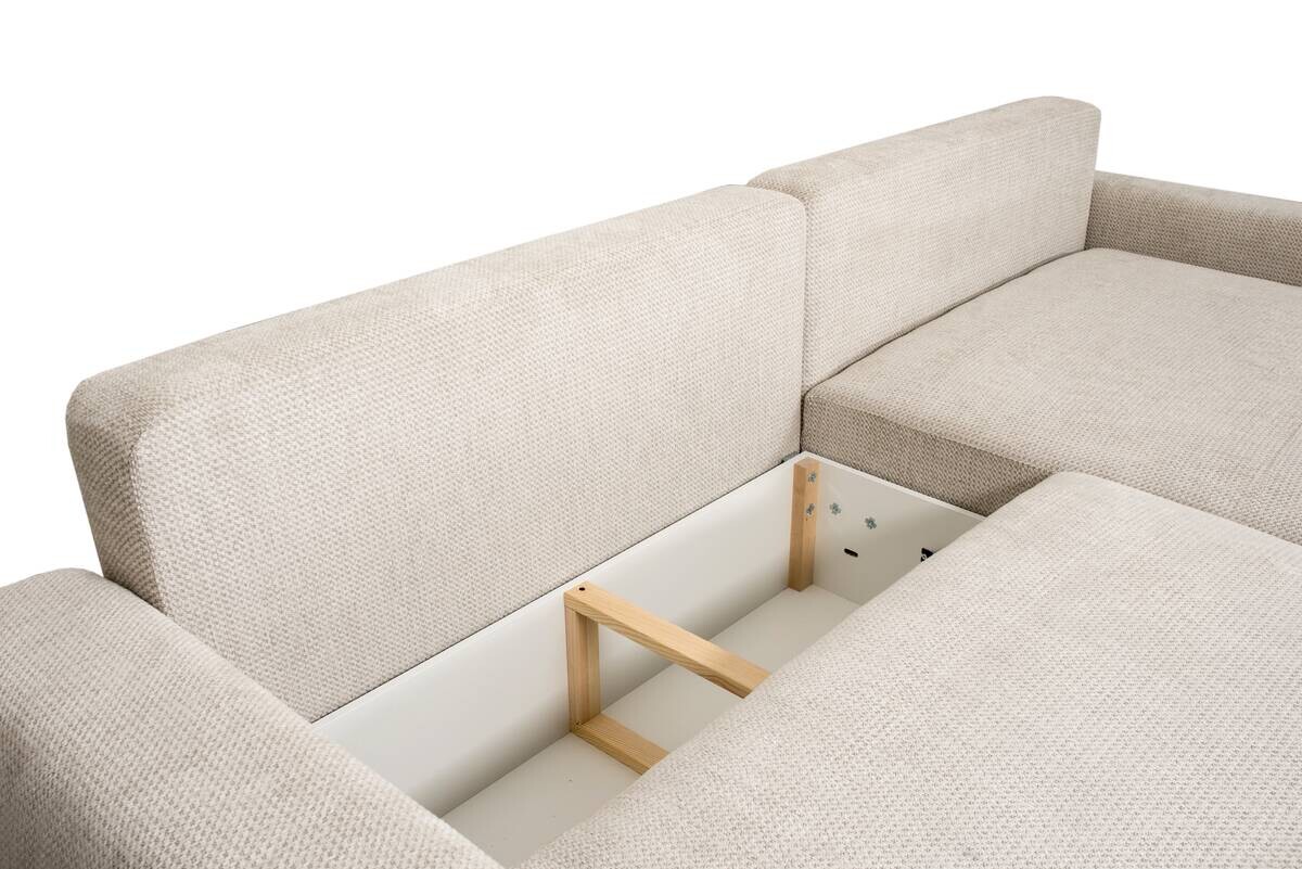 Ecksofa mit Bettfunktion und Bettkasten beige Microfaser B/H/T: ca. 293x88x172 cm