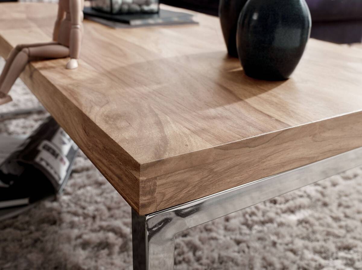 Wohnling Couchtisch natur Chrom Akazie Metall B/H/T: ca. 120x40x60 cm