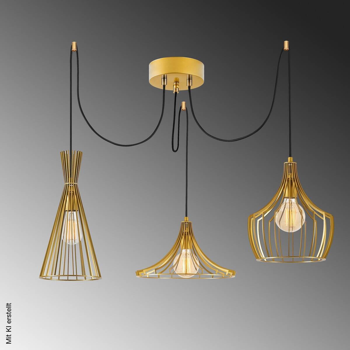 Opviq Pendelleuchte Mezopotamya gold B/H/T/L/D: ca. 114x130x114x114x114 cm E27 3 Brennstellen