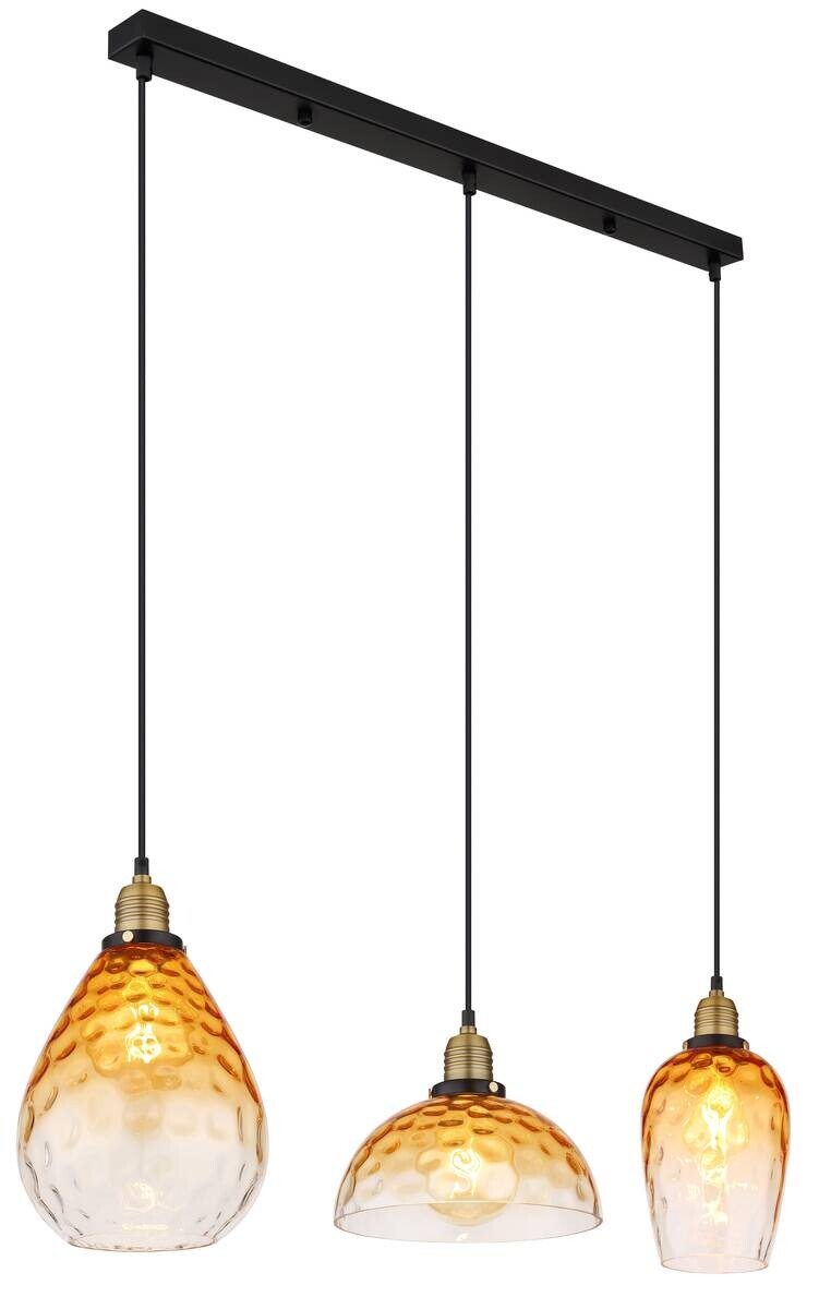 GLOBO Pendelleuchte klar schwarz Metall B/H/T: ca. 25x120x91 cm E27 3 Brennstellen