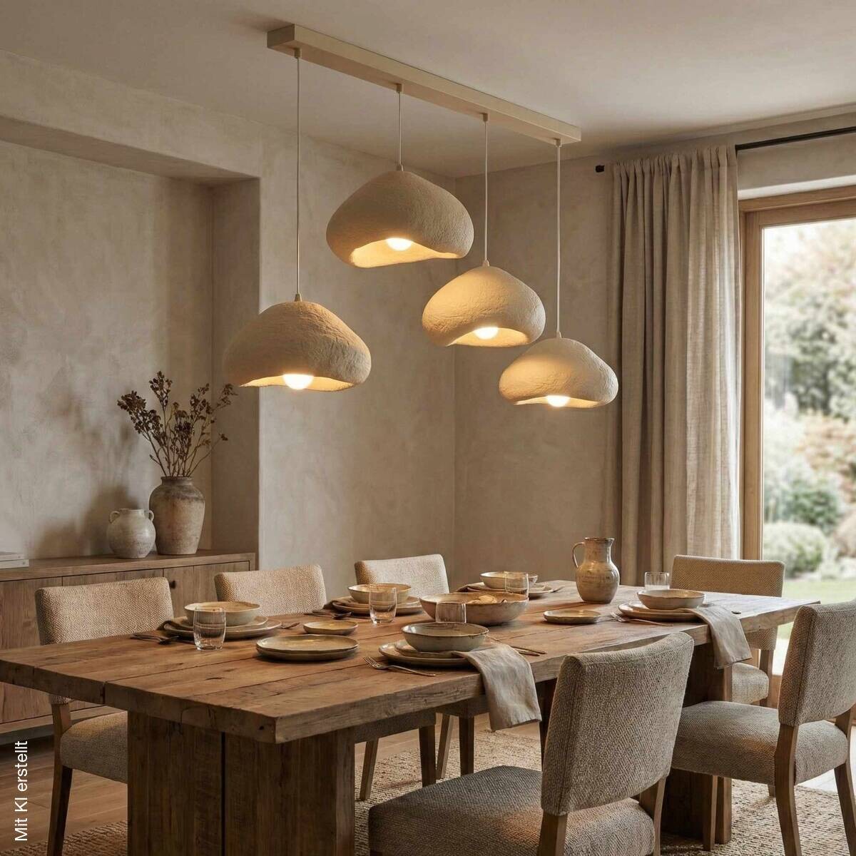 Opviq Pendelleuchte beige Fiberglas Metall B/H/T/L: ca. 154x110x46x154 cm E27 4 Brennstellen