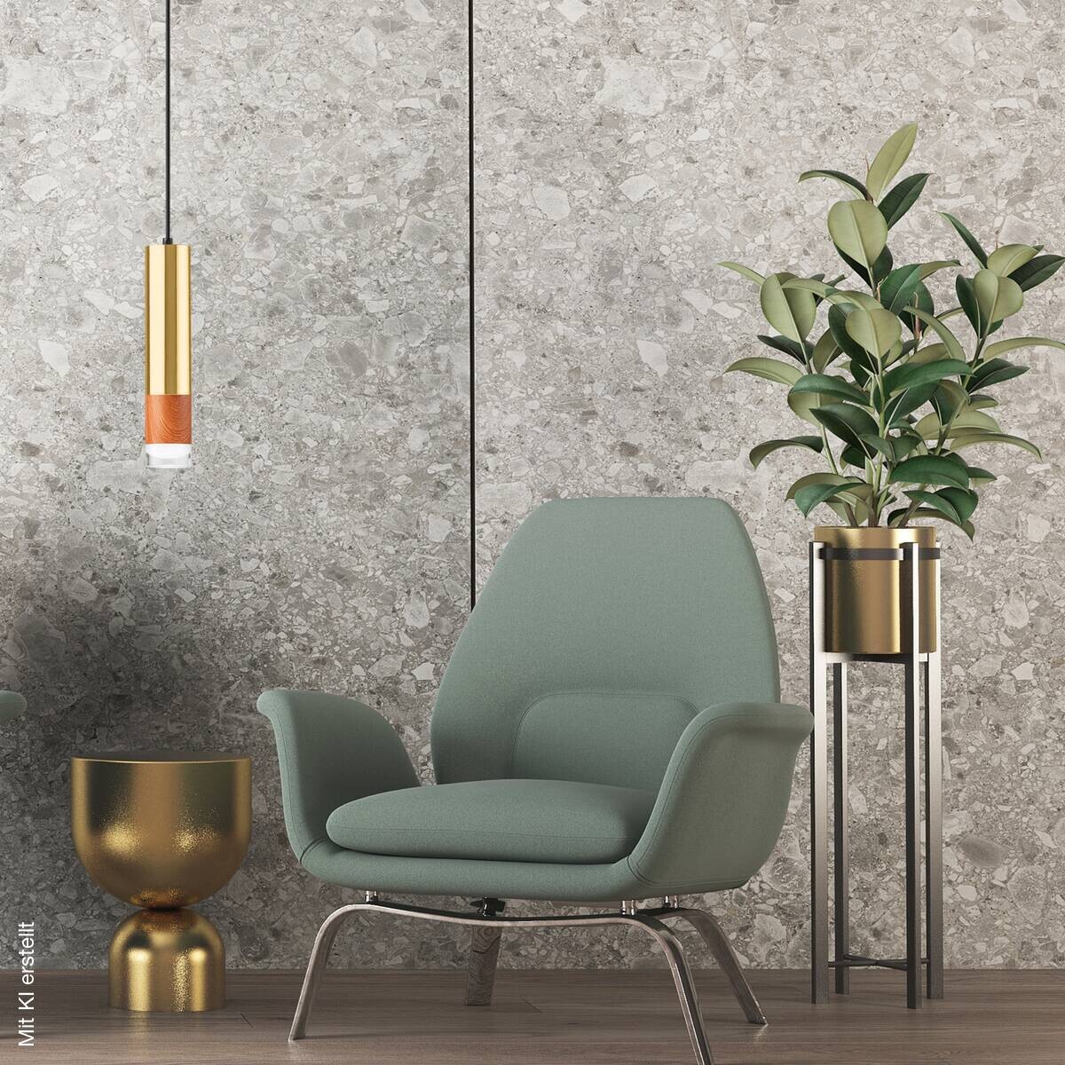 Lamkur Pendelleuchte gold Stahl Glas B/H/L: ca. 8x105x8 cm GU10 1 Brennstellen