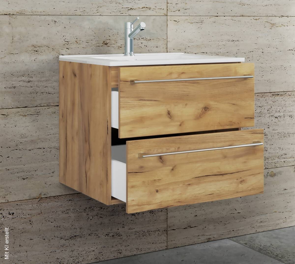 Badblock 2tlg-Badinos weiß Eiche Honig Nachbildung B/H/T: ca. 61x52x46 cm