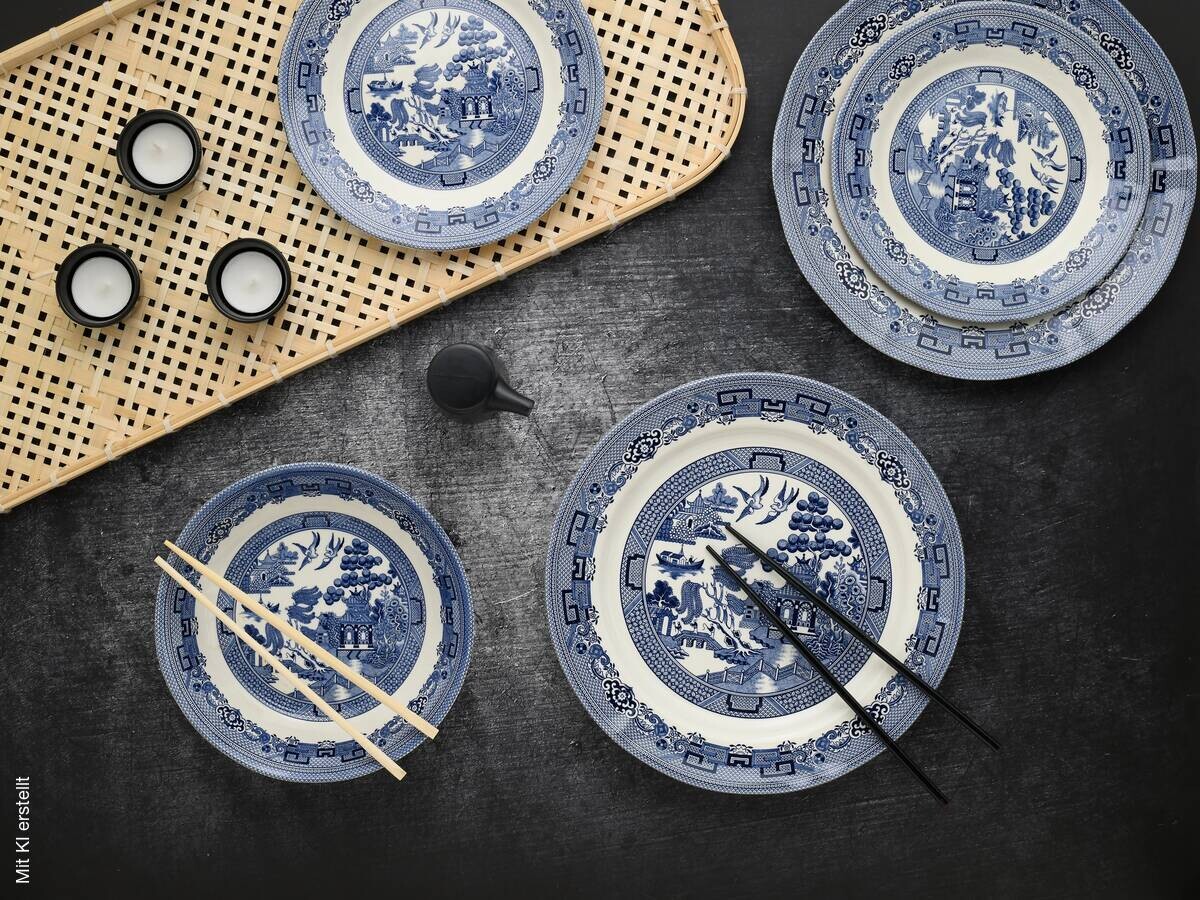 CreaTable Tafelservice China Town blau Steingut 18 tlg.