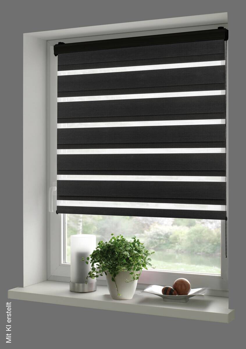 Boviva Doppelrollo mit Blende Black schwarz 100% Polyester B/L: ca. 45x160 cm