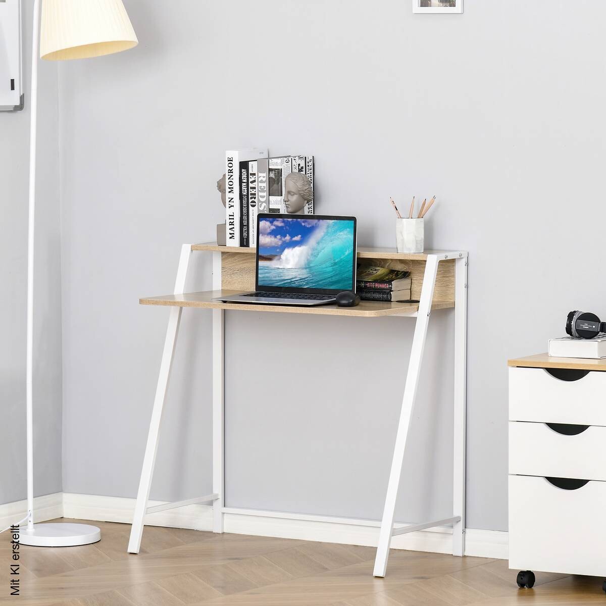 Schreibtisch 836-055AK weiß Eiche Nachbildung B/H/T: ca. 84x85x45 cm