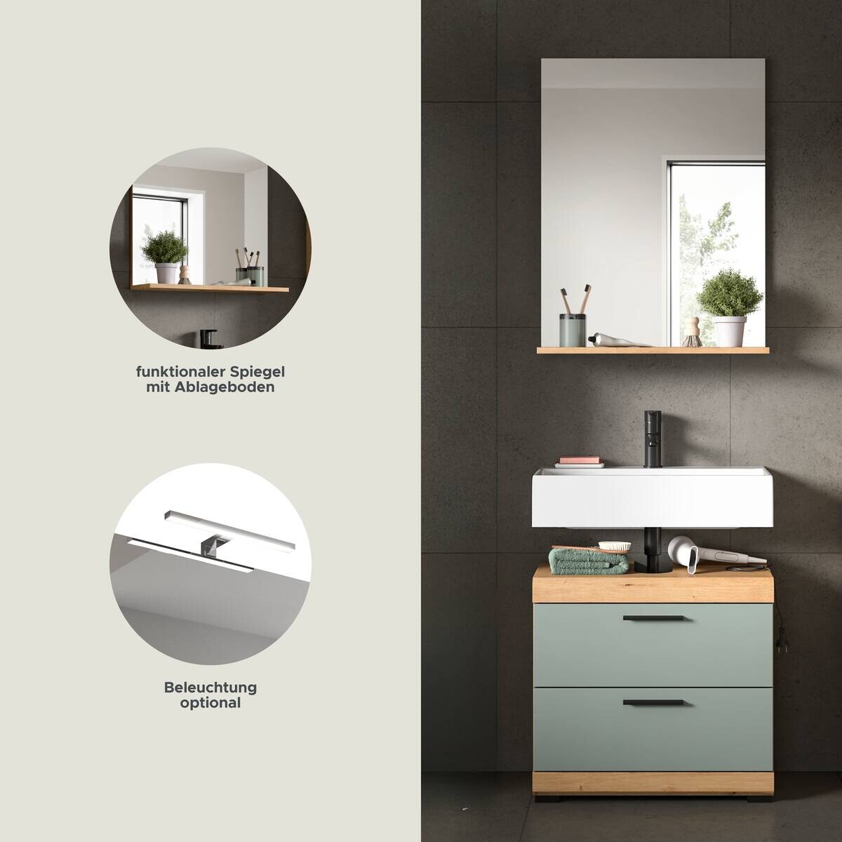 Badezimmer-Set Scout Eiche Artisan Nachbildung salbei Nachbildung B/H/T: ca. 60x191x37 cm