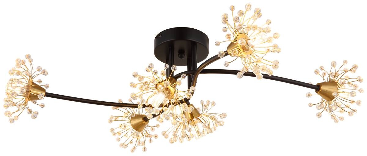 GLOBO Deckenleuchte FIORE 16054-6D gold schwarz Metall Acryl B/H/L: ca. 43x22x74 cm G9 6 Brennstellen