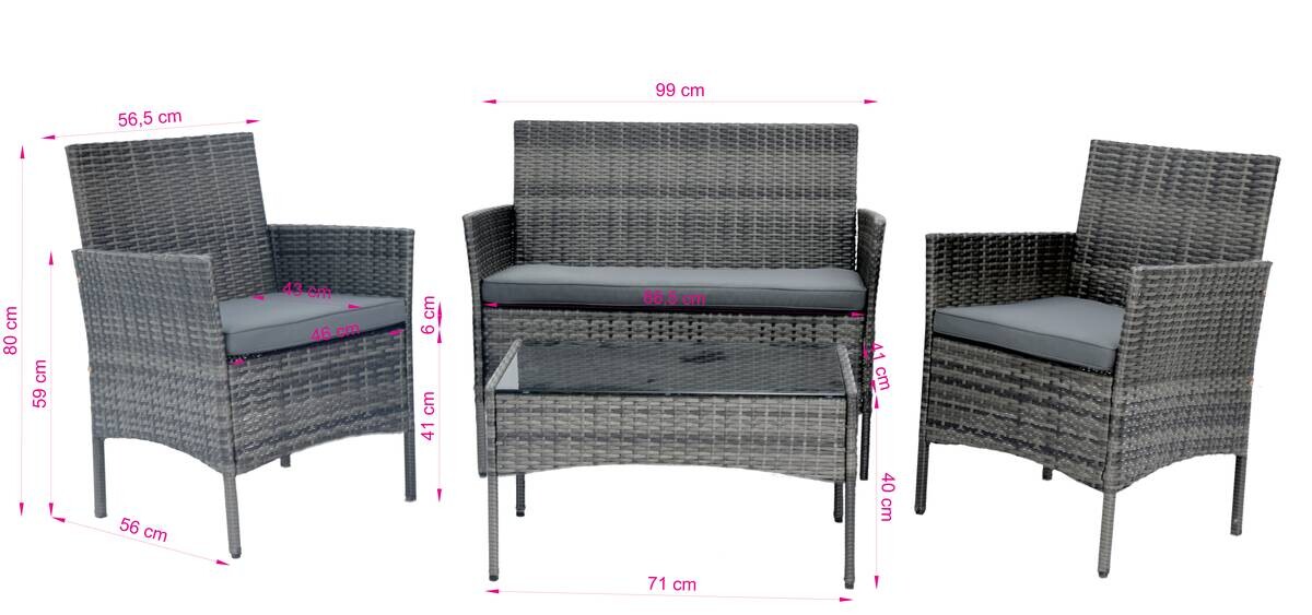 POCOline Gartensitzgruppe Valencia grau Polyrattangeflecht