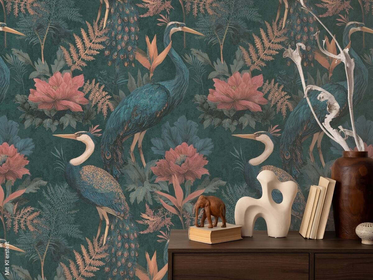 Vliestapete Blumen rot blau B/L: ca. 53x1005 cm