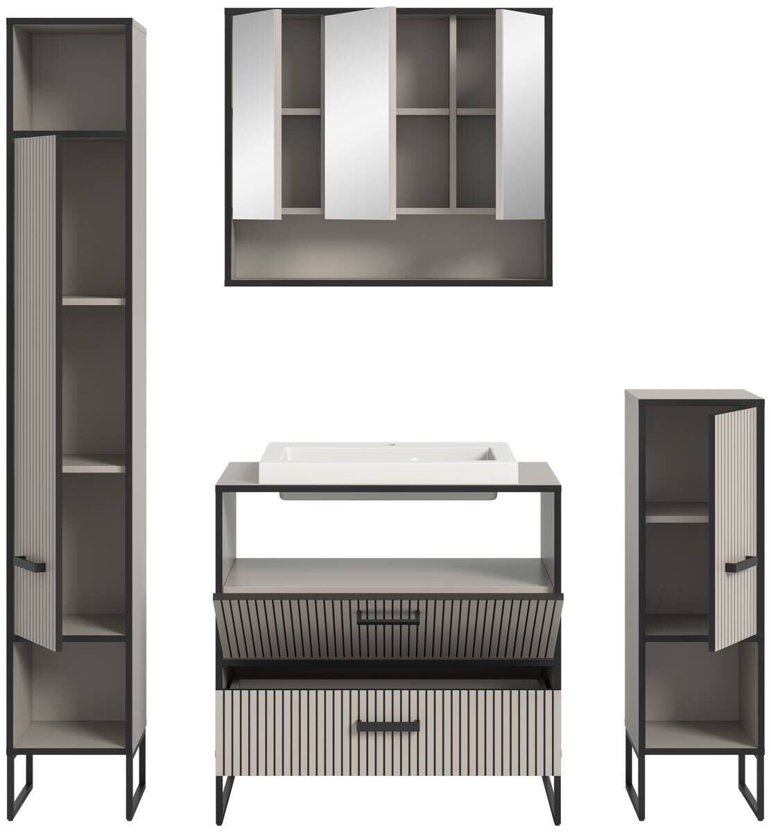 Badezimmer-Set BAGNO schwarz Kaschmirgrau Nachbildung B/H/T: ca. 170x192x48 cm