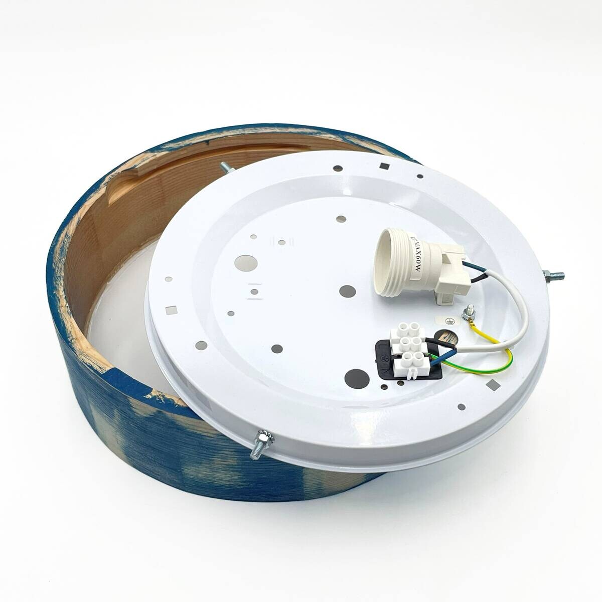 Lamkur Deckenleuchte hellbraun blau Glas Holz B/H/L: ca. 28x28x10 cm 1 Brennstellen