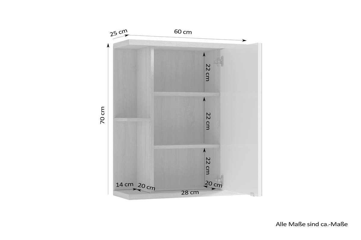 Spiegelschrank NEBRASKA weiß B/H/T: ca. 60x70x25 cm