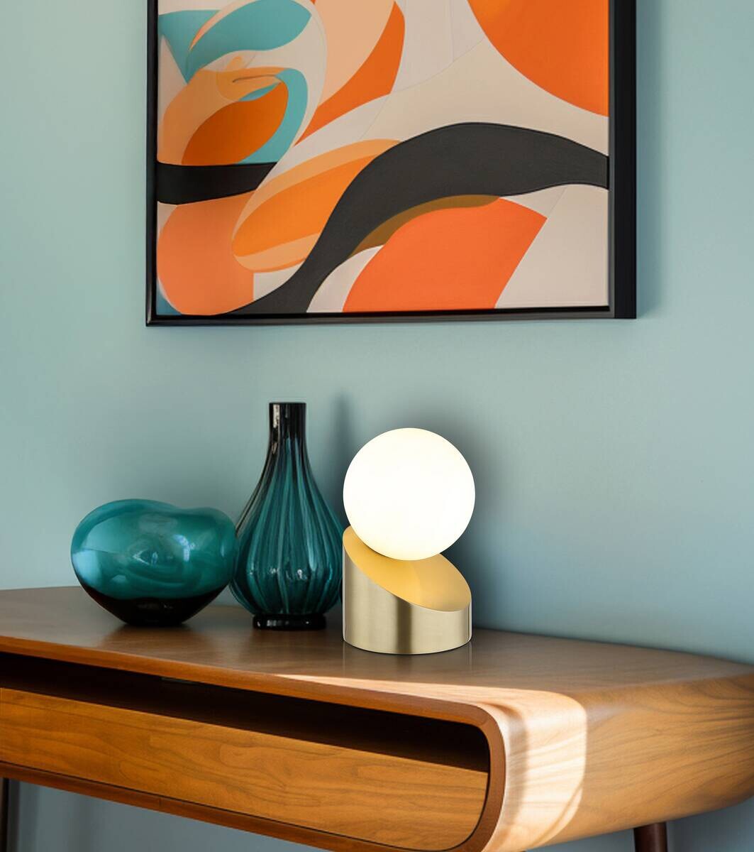 GLOBO Tischleuchte messing champagner Opal Glas Metall H/D: ca. 16x10 cm 1 Brennstellen