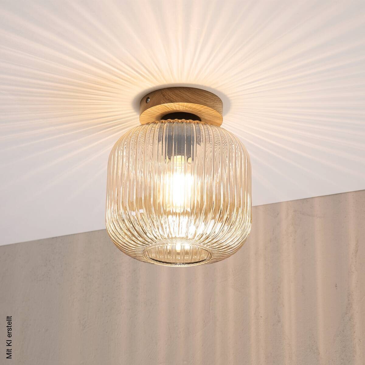 Lamkur Deckenleuchte gold Eiche Glas Eiche B/H/L: ca. 20x23x20 cm E27 1 Brennstellen