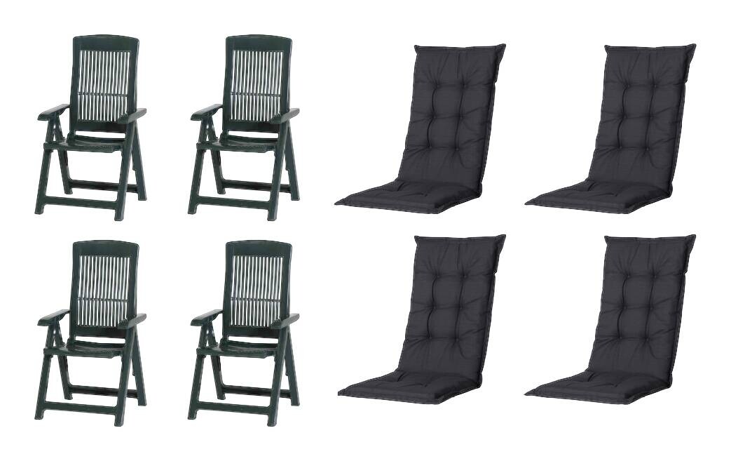 PROGARDEN,MADISON Klappsessel Set + Auflagen Tampa grün Kunststoff B/H/L: ca. 61x109x60 cm