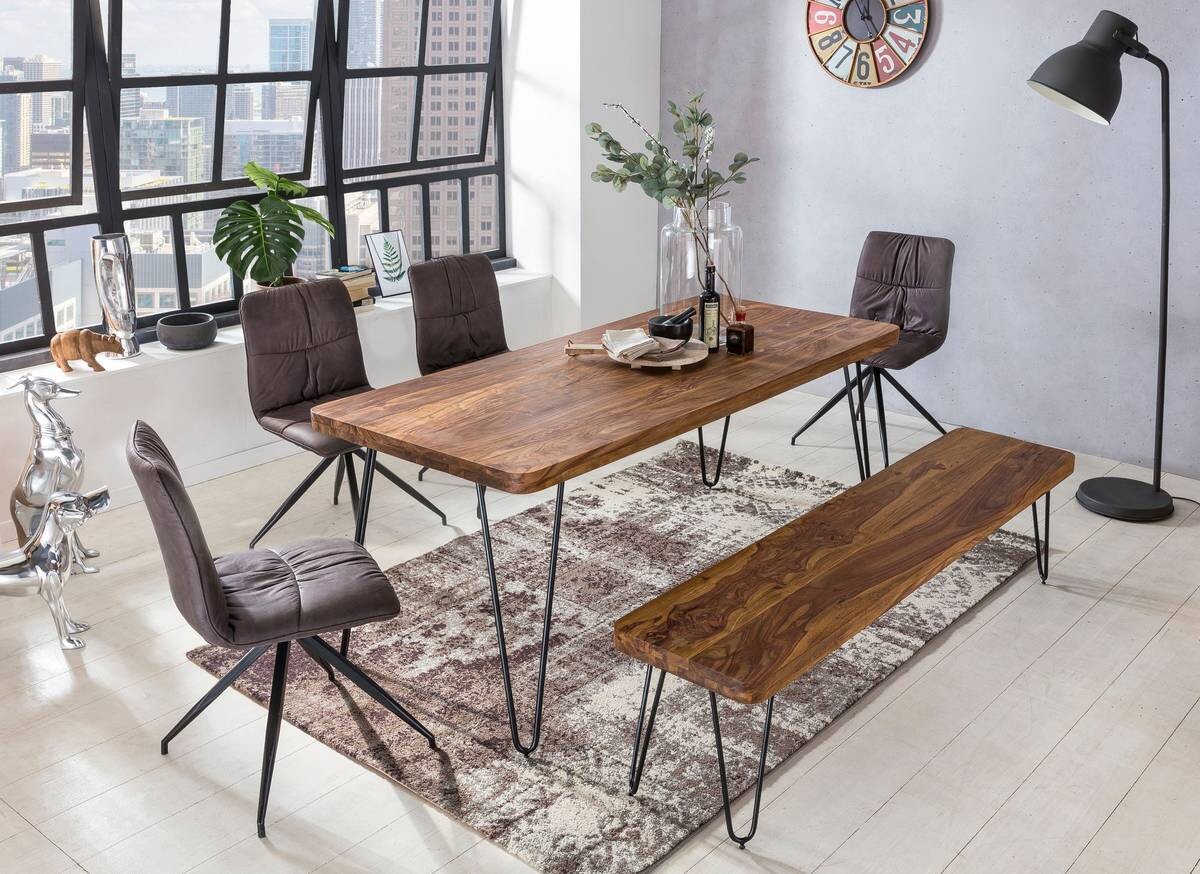 Wohnling Sitzbank natur schwarz Echtholz Metall B/H/T: ca. 160x46x40 cm