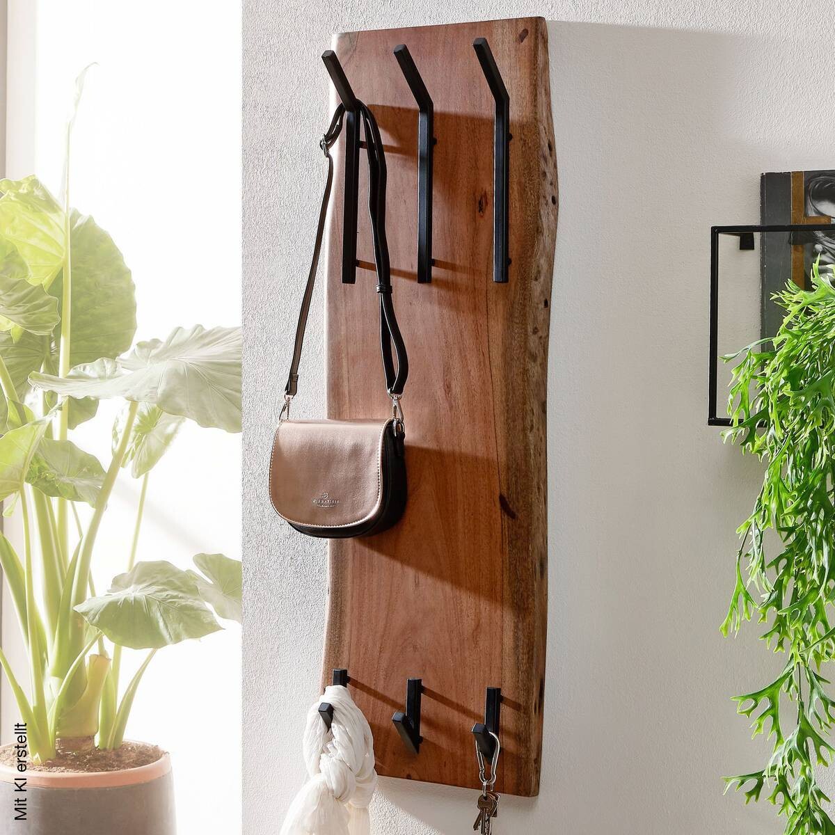 Wandgarderobe natur schwarz pulverbeschichtet B/H/T: ca. 35,5x100x11 cm