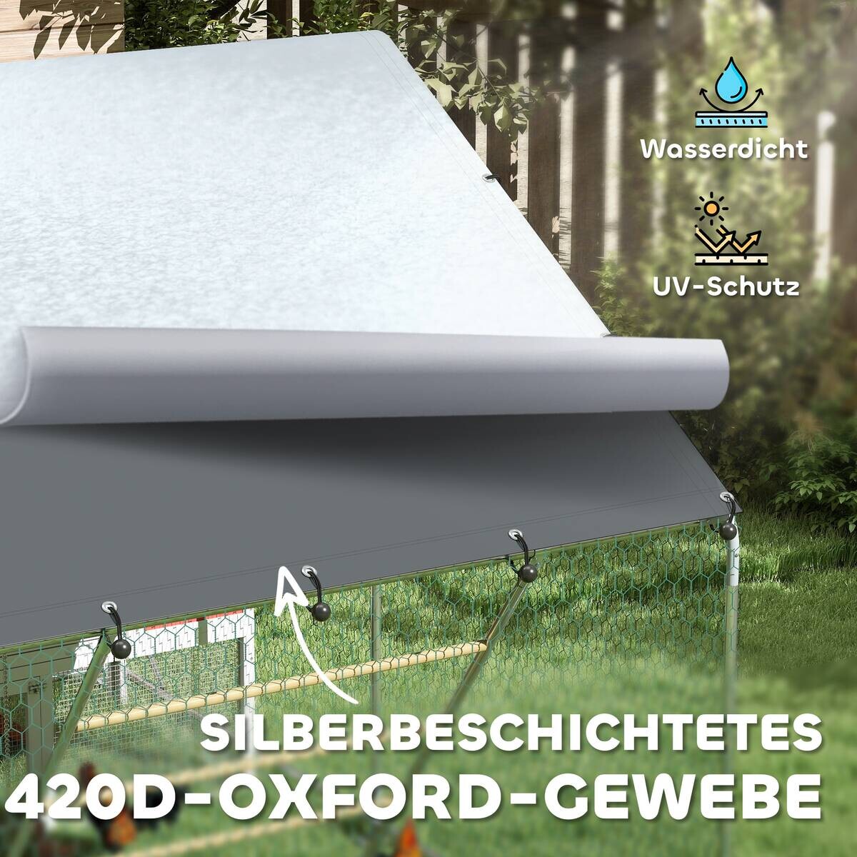 PawHut Hühnerstall silber Stahl B/H/L: ca. 200x195x300 cm