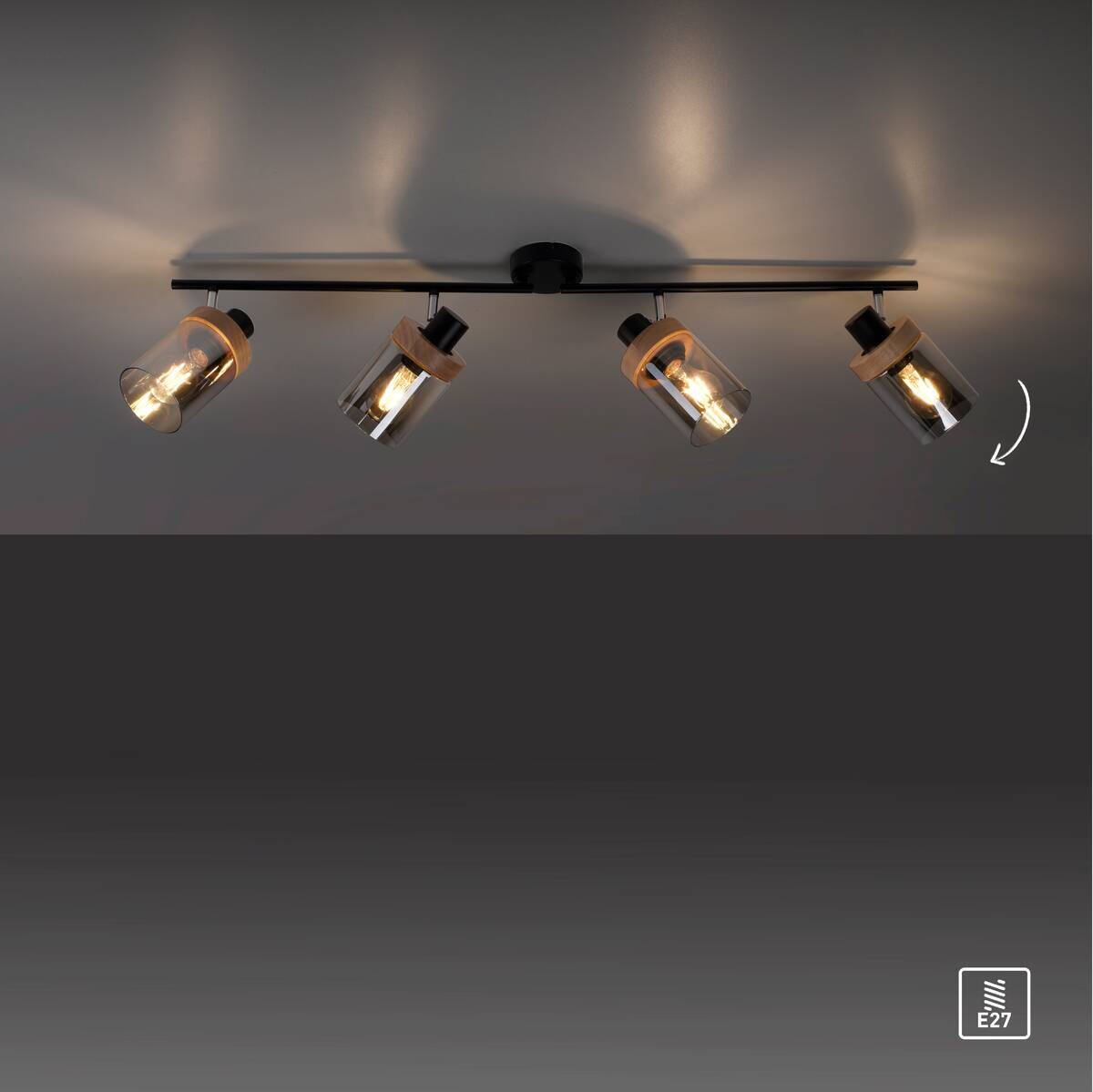 Just Light Spot Pasqual schwarz Rauch Metall Glas B/H/L: ca. 110x25x114 cm E27 4 Brennstellen