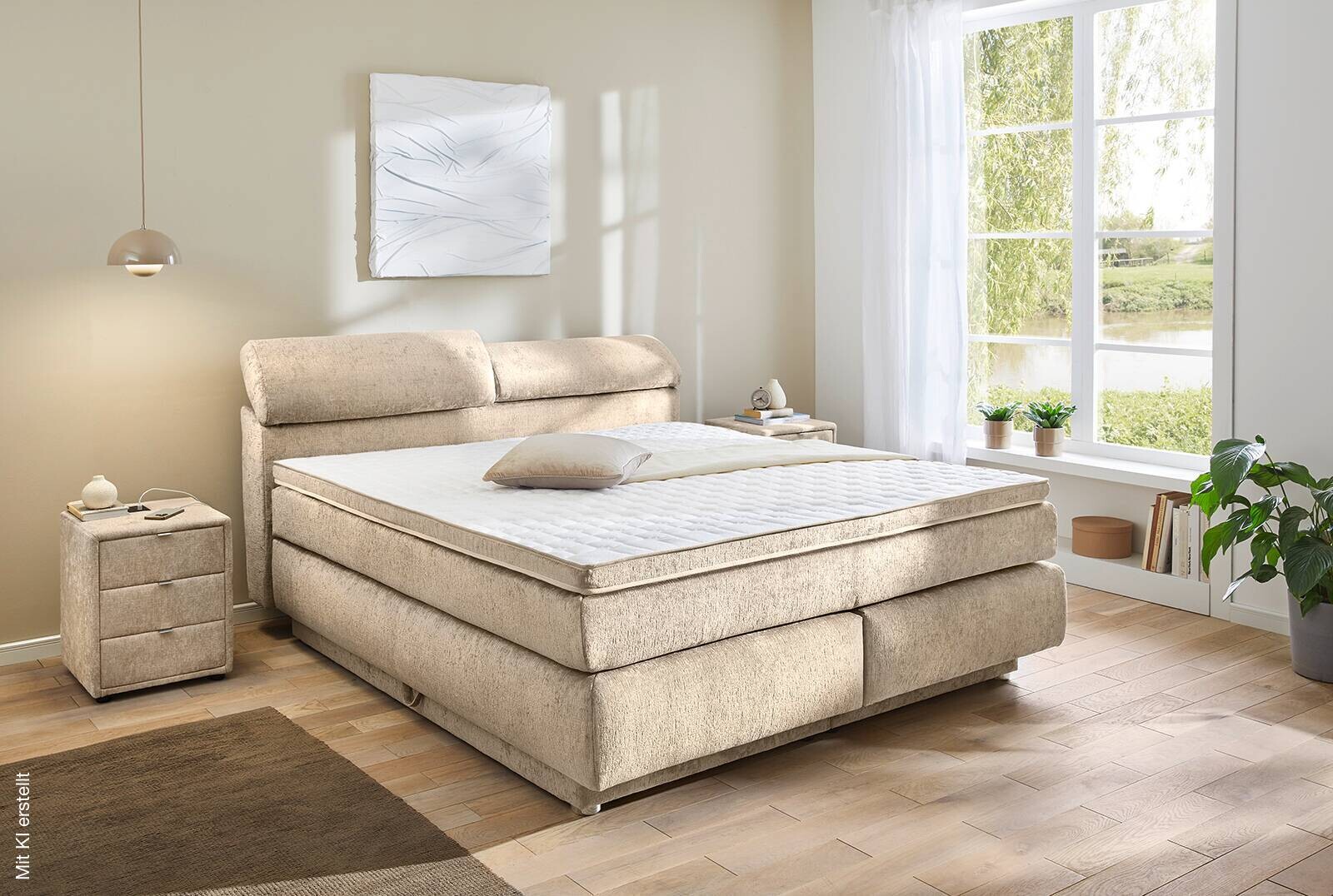 Boxspringbett beige Liegefläche B/L: ca. 180x200 cm