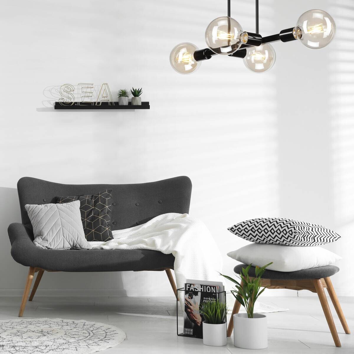 Lamkur Deckenleuchte ASTRID 42855 schwarz Stahl H/L: ca. 32x53 cm E27 4 Brennstellen