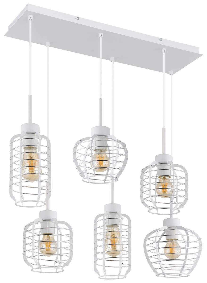 GLOBO Hängeleuchte weiß Chrom Metall Aluminium B/H/L: ca. 55x25x74 cm E27 6 Brennstellen