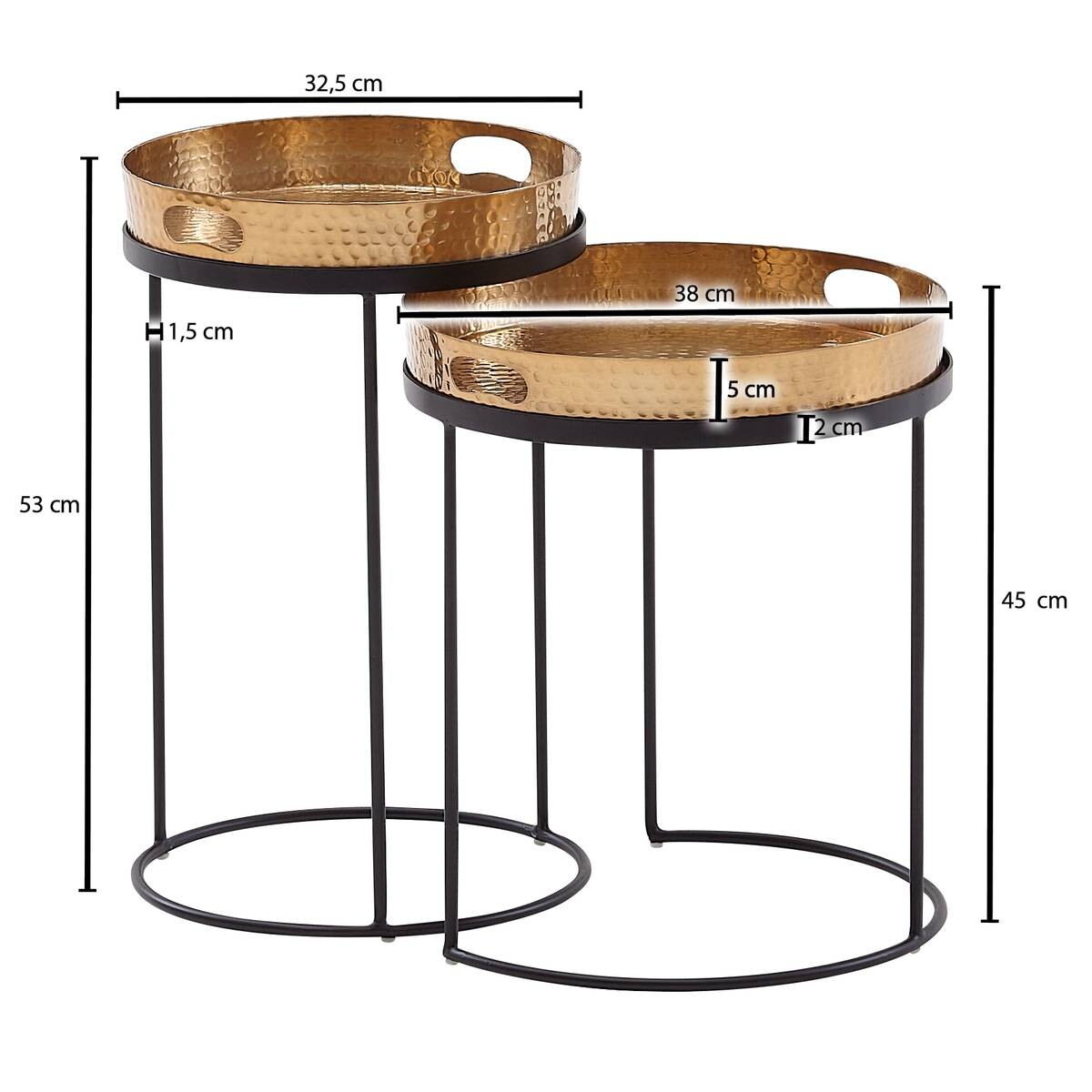 Beistelltisch 2er-Set. gold Metall B/H/T: ca. 38x45x38 cm