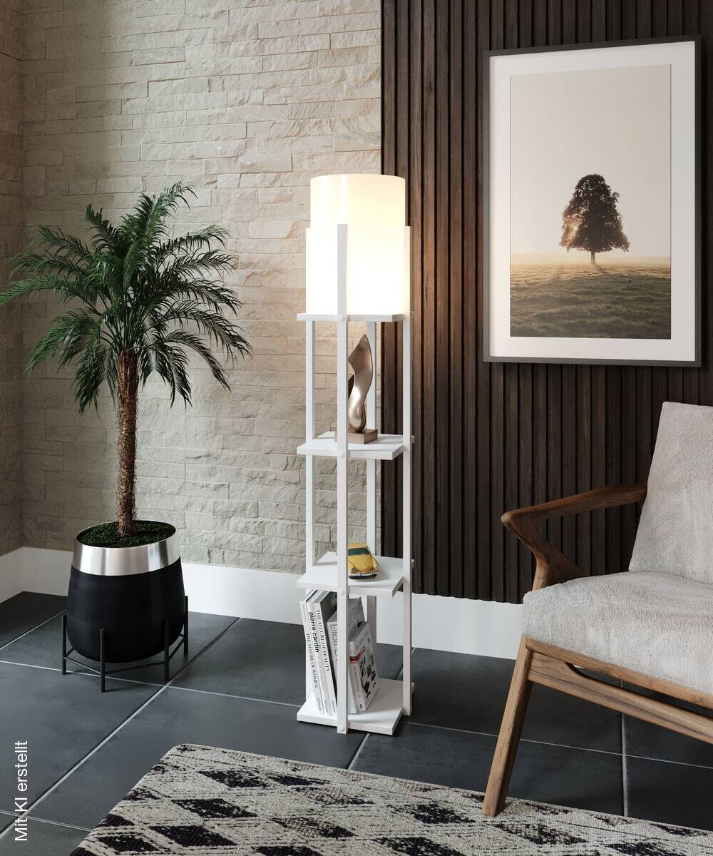 Opviq Stehlampe Nora natur weiß MDF B/H/L: ca. 21x135x21 cm E27 5 Brennstellen