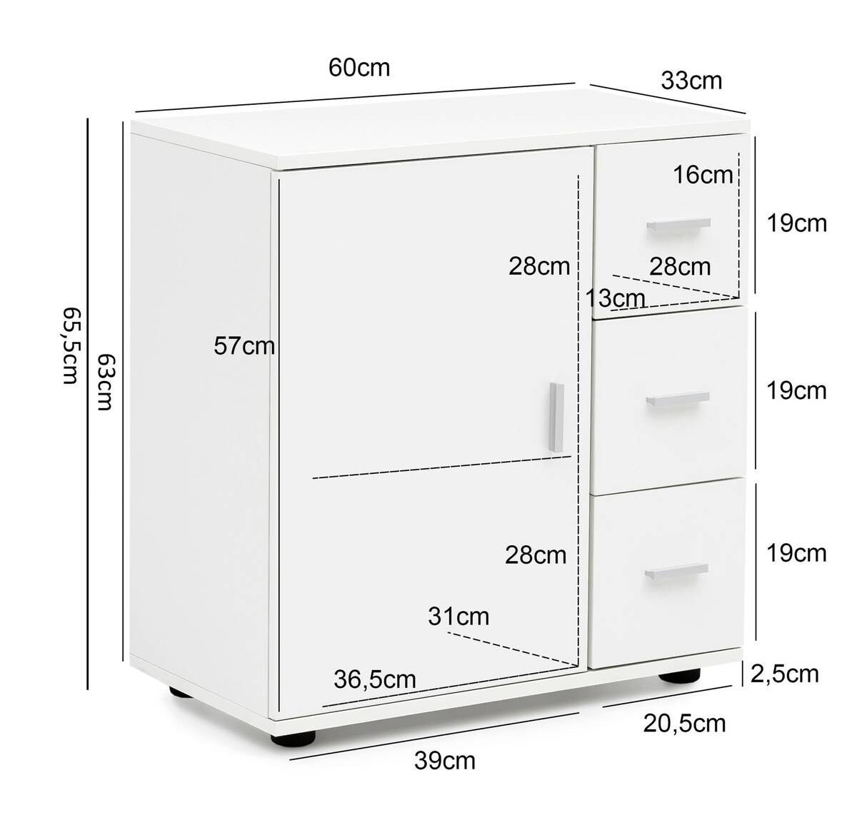 Badkommode weiß B/H/T: ca. 33x66x60 cm