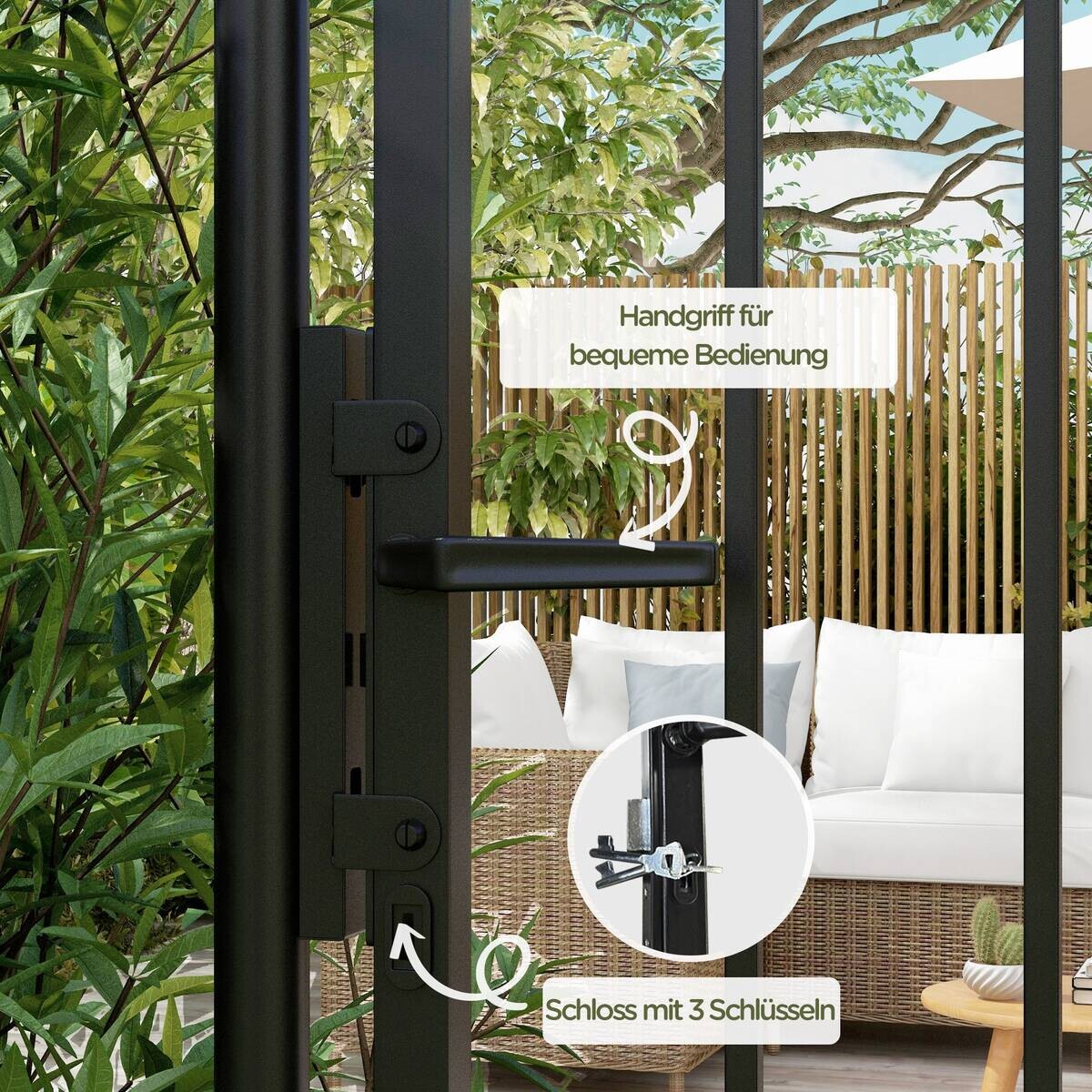 Outsunny Gartentor schwarz Edelstahl B/H/L: ca. 0,12x107x204 cm