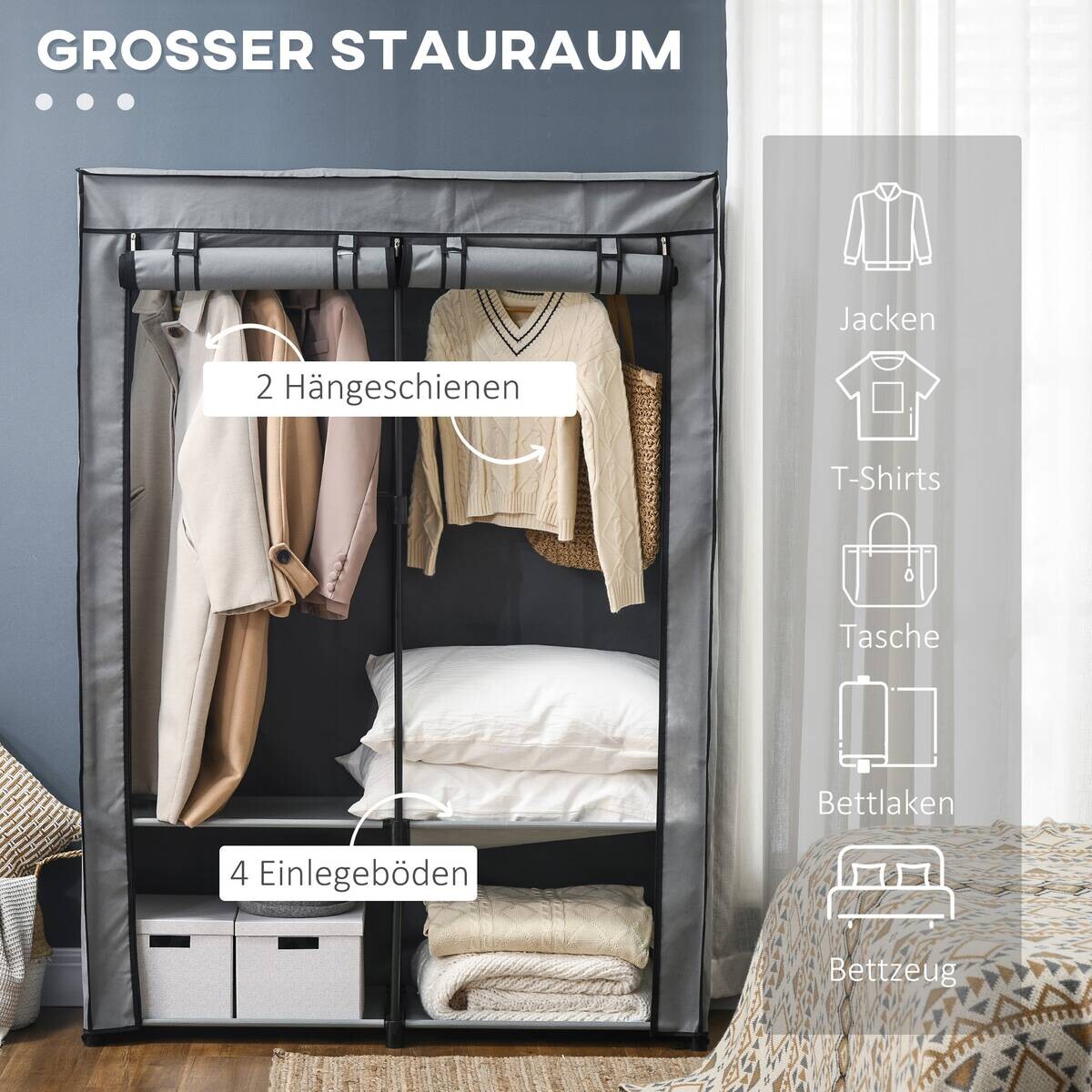 HOMCOM Kleiderschrank hellgrau Polypropylen B/H/L: ca. 49x118x170 cm