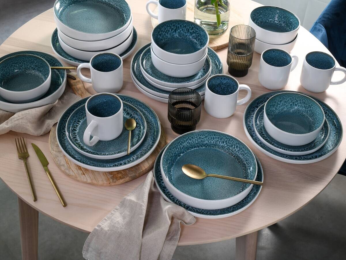 CreaTable Kombiservice Nordic Fjord eisblau Steinzeug 16 tlg.
