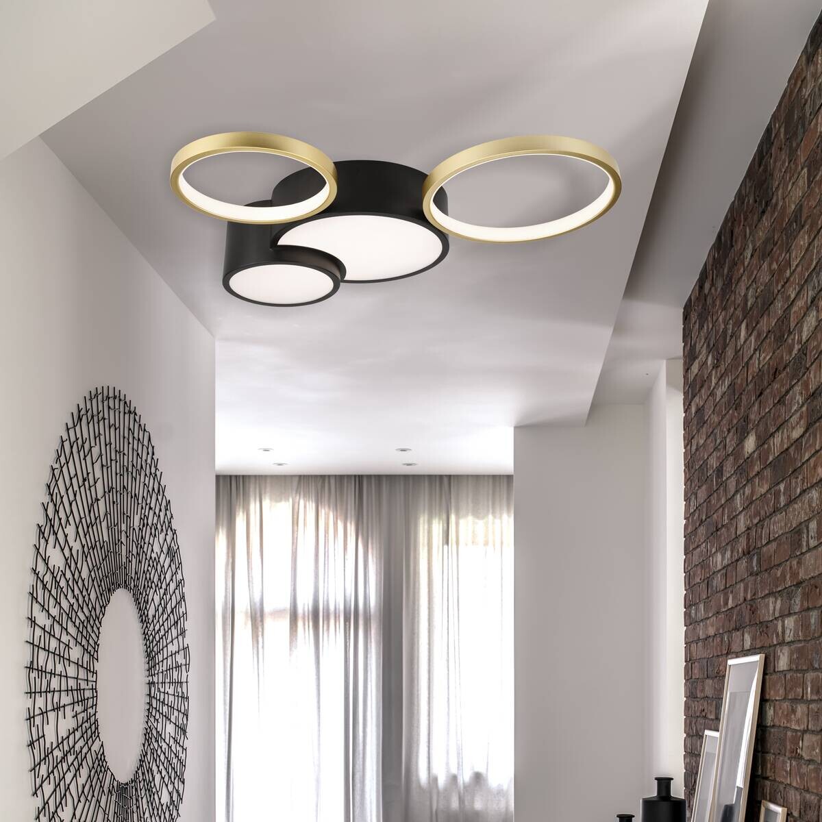 Lamkur LED-Deckenleuchte ALIZEE 50980 schwarz gold PVC Stahl H/L: ca. 9,5x60 cm 3 Brennstellen