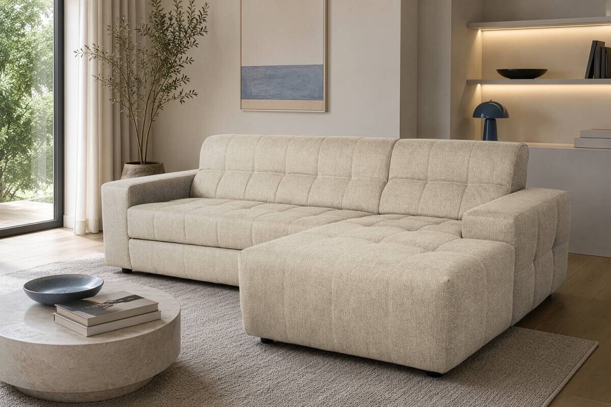 Ecksofa mit Bettfunktion beige Flachgewebe B/H/T: ca. 267x93x163 cm