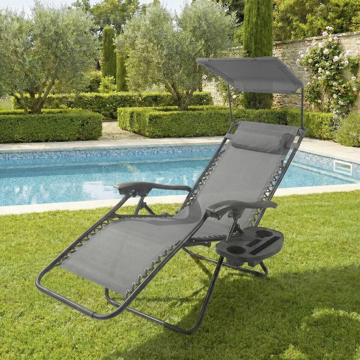 Gartenliege grau Stahl B/H/L: ca. 64x107x160 cm