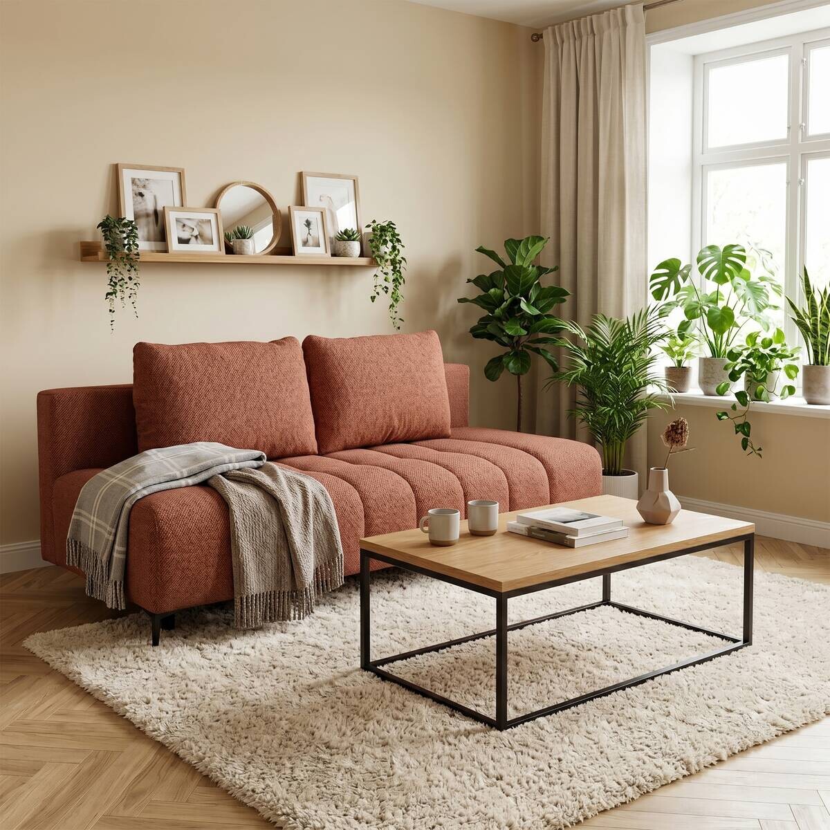 Schlafsofa terracotta Webstoff B/H/T: ca. 195x88x95 cm