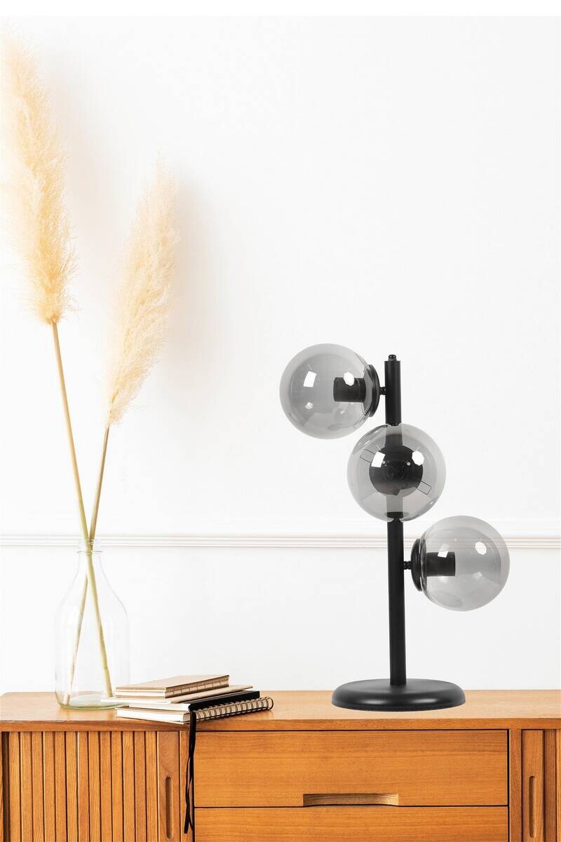 Opviq Tischleuchte schwarz Metall Glas B/H/L: ca. 20x55x20 cm E27 3 Brennstellen