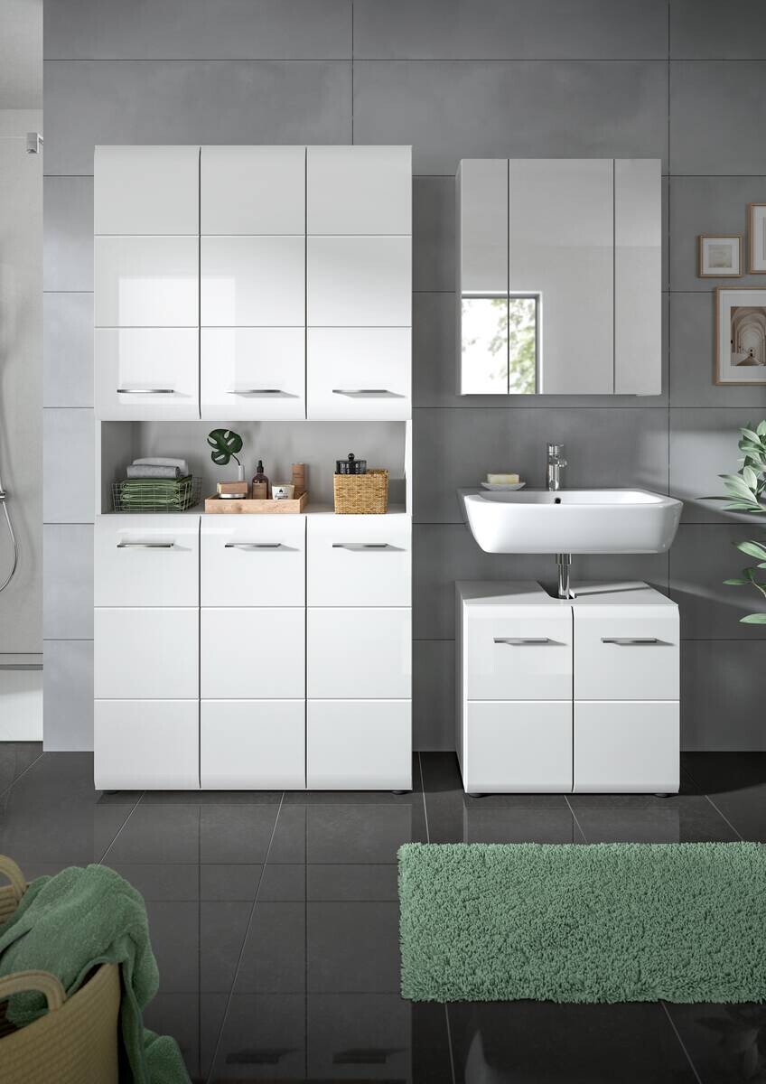 Badezimmer-Set Ice weiß weiß Hochglanz B/H/T: ca. 165x185x30 cm