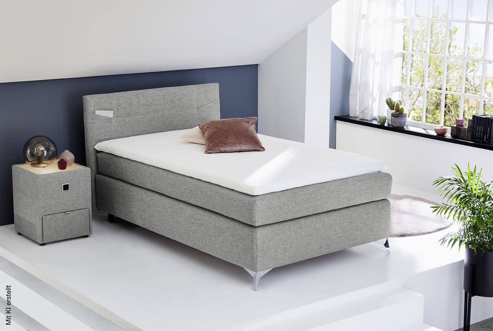 Boxspringbett grau Liegefläche B/L: ca. 100x200 cm