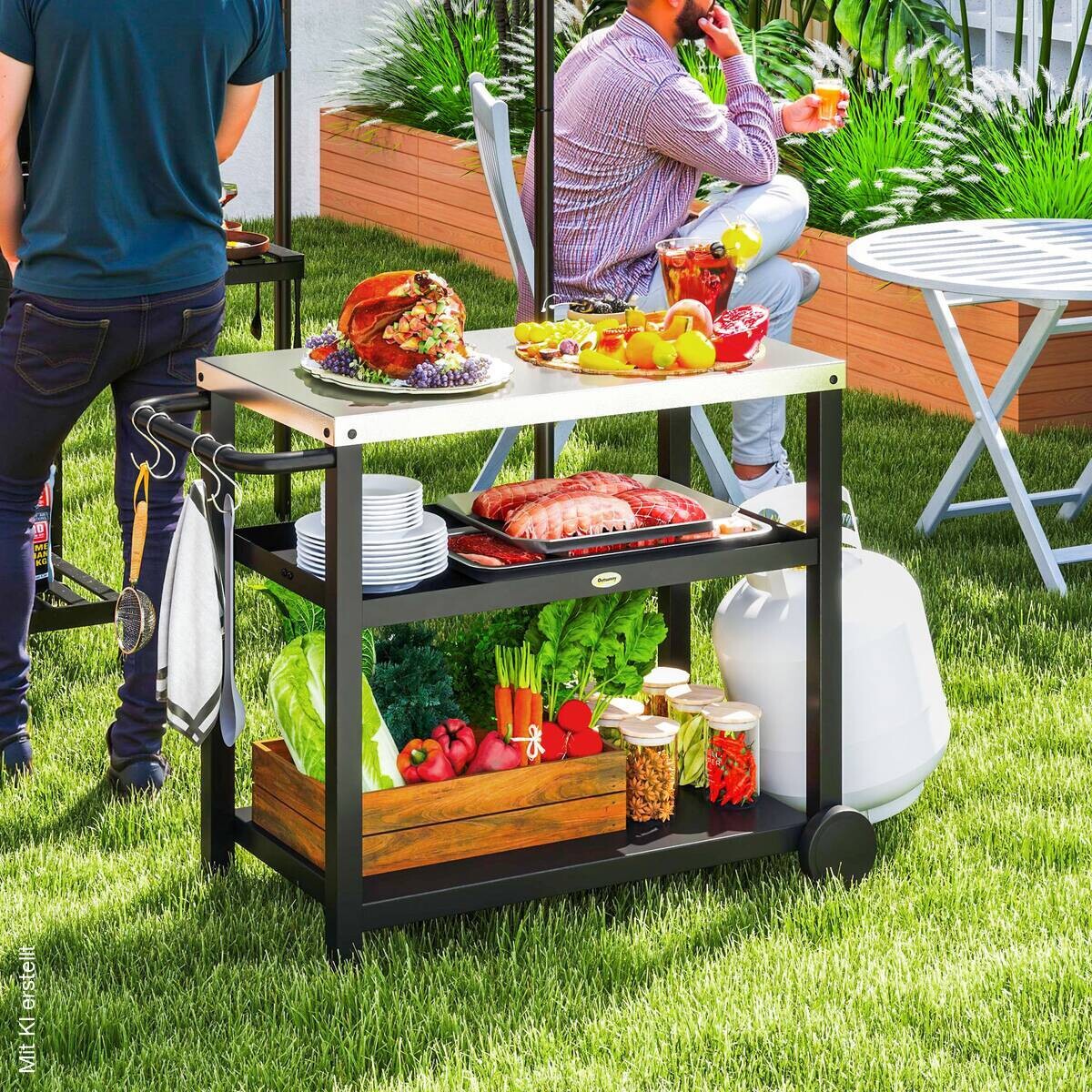 Outsunny Grillwagen Edelstahl B/H/L: ca. 50x81x102 cm