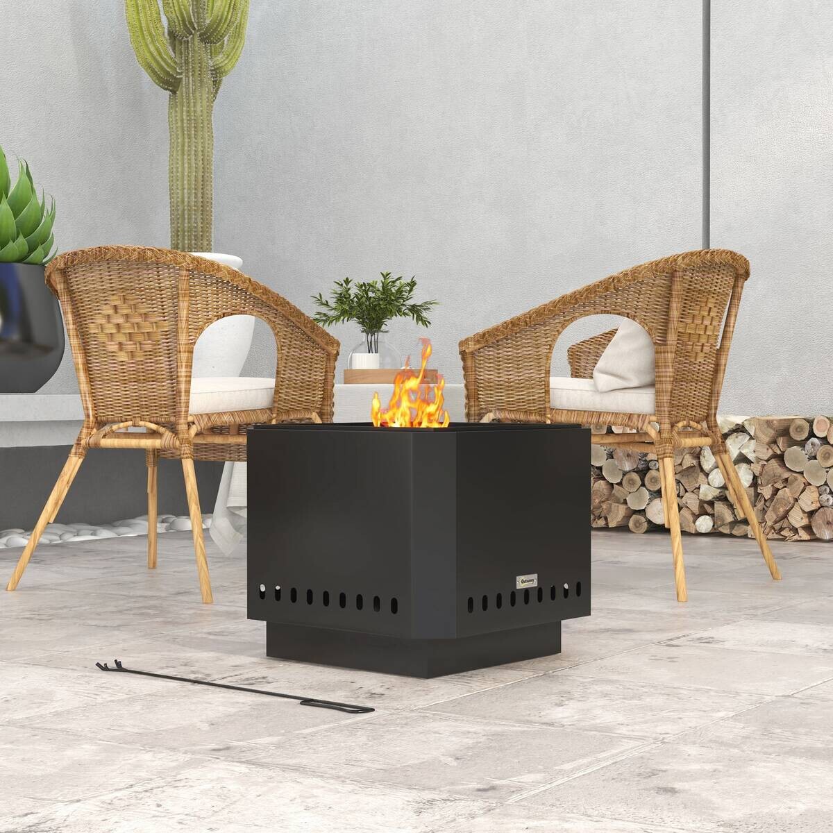 Outsunny Feuerschale schwarz Metall B/H/L: ca. 48x41x48 cm