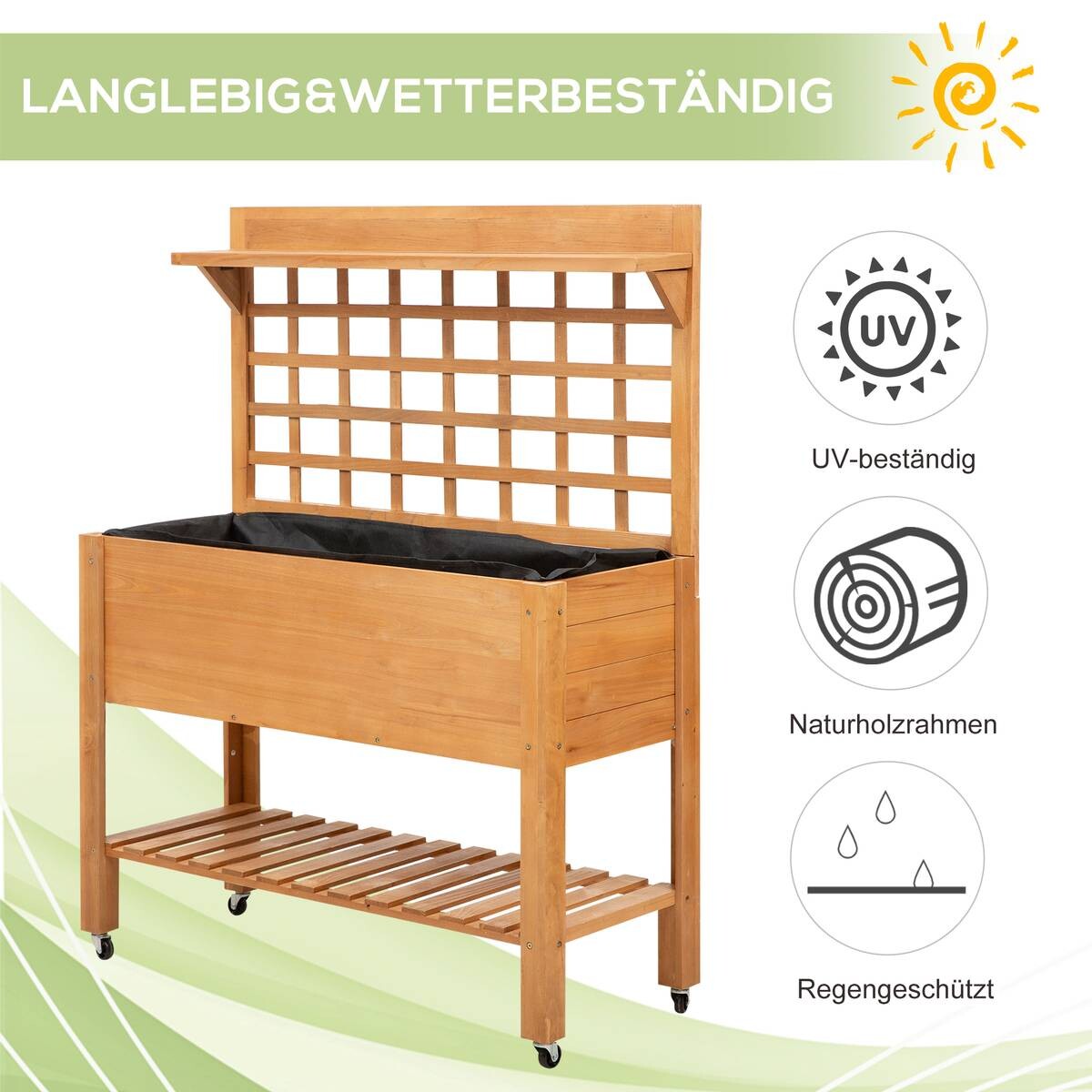 Outsunny Pflanztisch hellbraun B/H/L: ca. 40x135x105 cm
