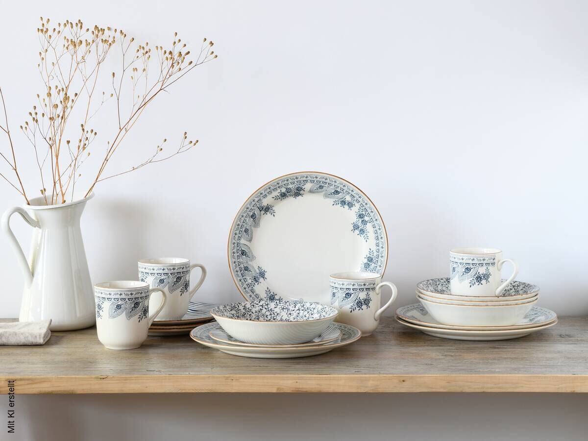 CreaTable Tafelservice Euböa blau Steingut 16 tlg.